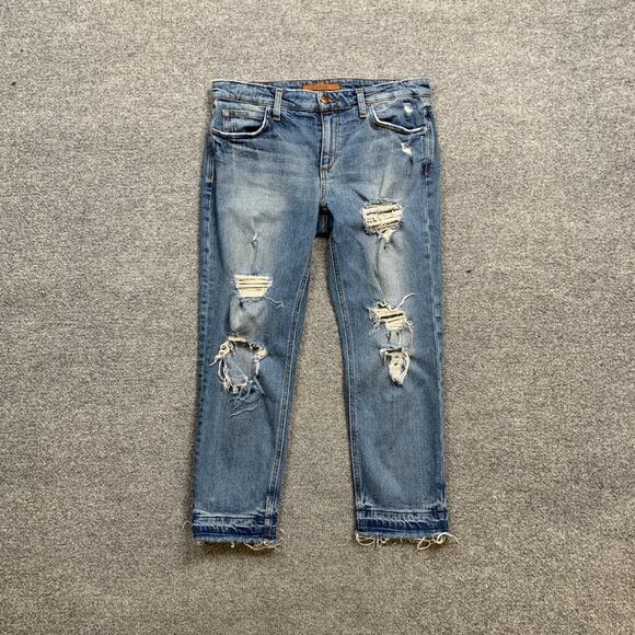 Joes Jeans Womens 27 Denim The Billie Crop Boyfriend Heavily Distressed Raw Hem - Picture 2 of 12